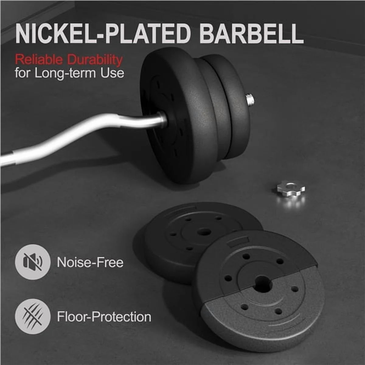 55 Lb Olympic Barbell Weight Set with Detachable Curl Bar for Gym Lifting Exercise Workout, Black