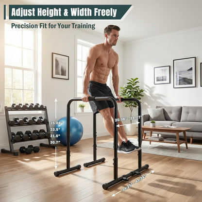 Dip Bar, Adjustable Heavy Duty Dip Station with Soft Foam Handles | Stabilizer Parallel Parallette Bar Fitness Equipment for Home, Gym, Patio, Office
