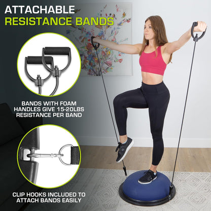 Balance Trainer Stability Exercise Half Ball with Resistance Bands and Pump for Yoga Aerobics Home Gym Workout