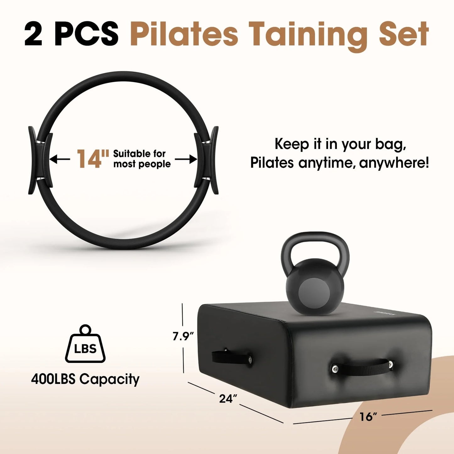 Pilates Reformer Box Set – 14" Anti-Deformation Circle with Padded Handles,Pilates Equipment for Home Gym Focusing on Toning, Arms, and Core