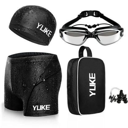 Swimming Trunks Men'S Swimming Set Flat Angle Swimming Shorts Waterproof Quick-Drying Swimming Suit Swimming Goggles Swim Cap