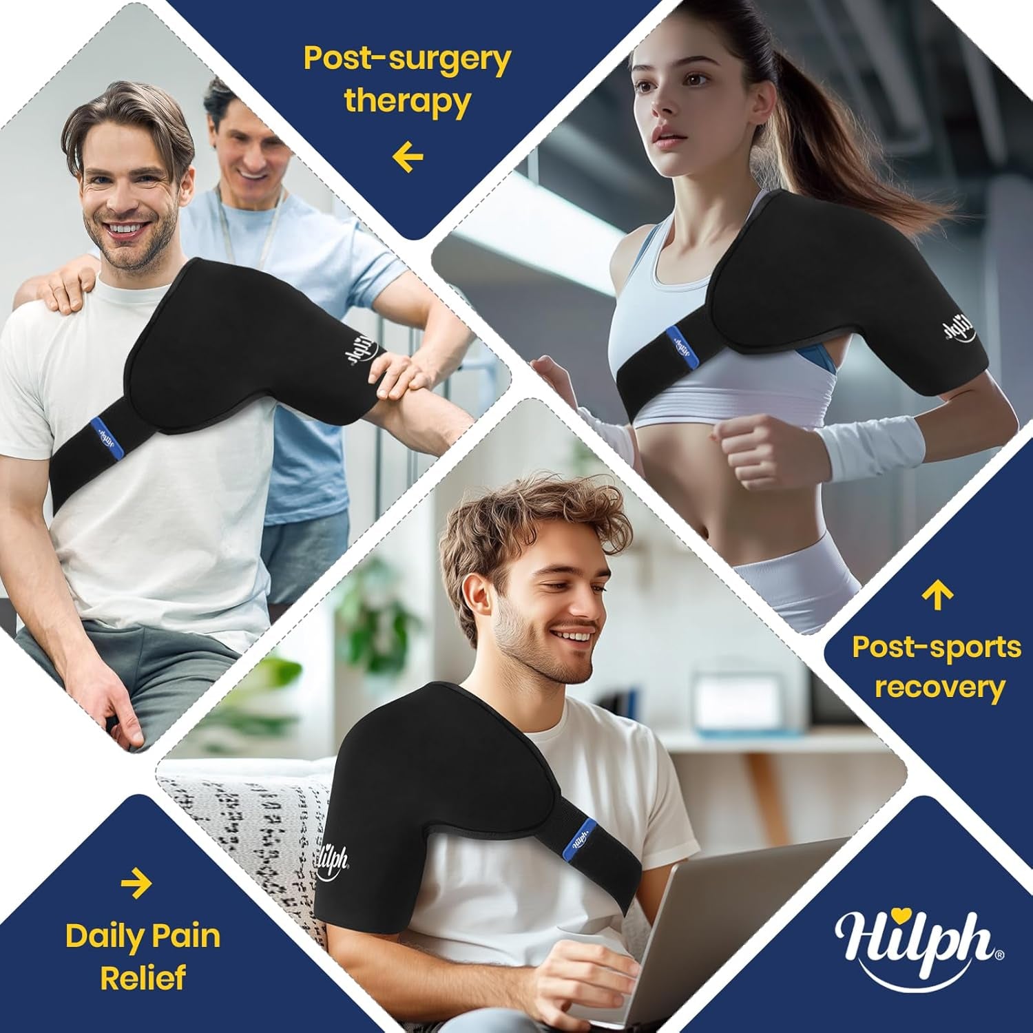 3D Double-Layer Gel Shoulder Ice Pack Wrap for Rotator Cuff & Surgery Recovery, Reusable Cold Therapy Shoulder Ice Sleeve with Adjustable Strap, Easy to Wear, Flexible Fit for Men Women, Medium