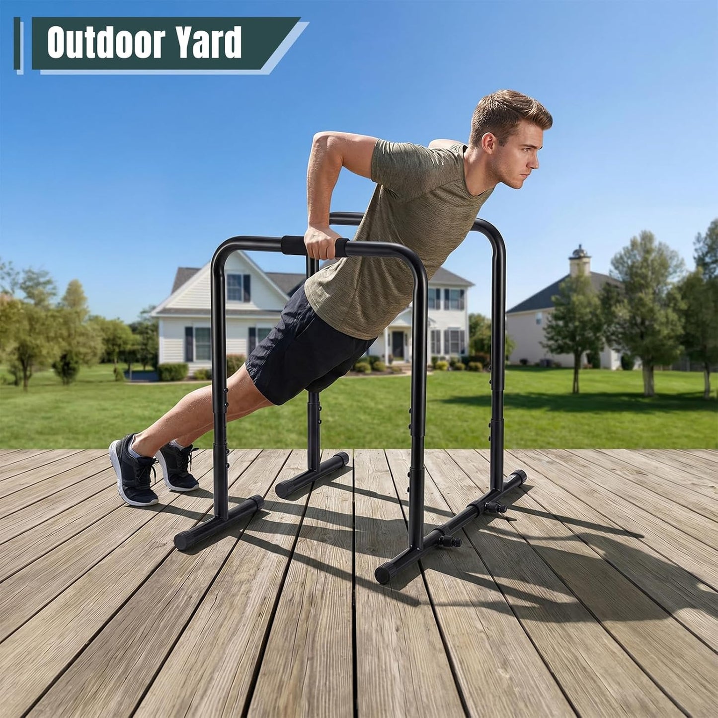 Dip Bar, Adjustable Heavy Duty Dip Station with Soft Foam Handles | Stabilizer Parallel Parallette Bar Fitness Equipment for Home, Gym, Patio, Office