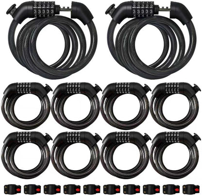 10-Pack 43.3Inch Heavy-Duty 5-Digit Resettable Steel Cable Lock Set – Coiling Bike Lock for Motorcycle Bicycle Scooter Fence Door Outdoor Equipment, High-Security Combination Cable Lock Anti-Theft