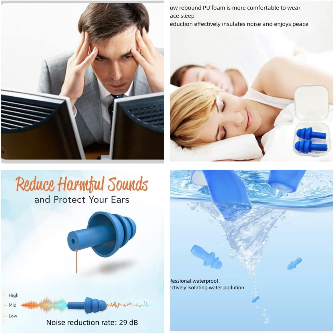 Silicone Swimming Earplugs,Swimming Ear Plugs Comfortable, Waterproof,Reusable Silicone Ear Plugs for Swimming Ear Plugs Swimming Showering Case for Swimming, Surfing 6 Pairs
