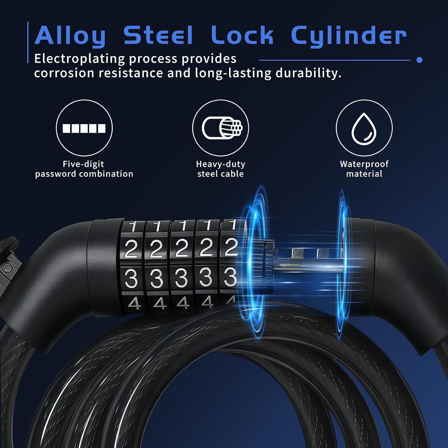 10-Pack 43.3Inch Heavy-Duty 5-Digit Resettable Steel Cable Lock Set – Coiling Bike Lock for Motorcycle Bicycle Scooter Fence Door Outdoor Equipment, High-Security Combination Cable Lock Anti-Theft