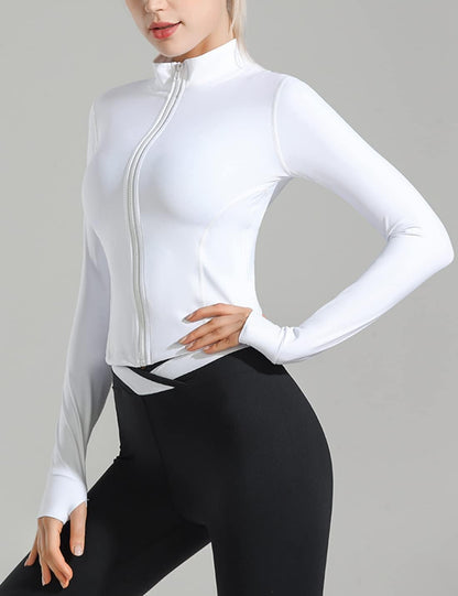 Women’S Sports Running Jacket Slim Fit Stretchy Full Zip Athletic Workout Lightweight Jacket with Thumb Holes
