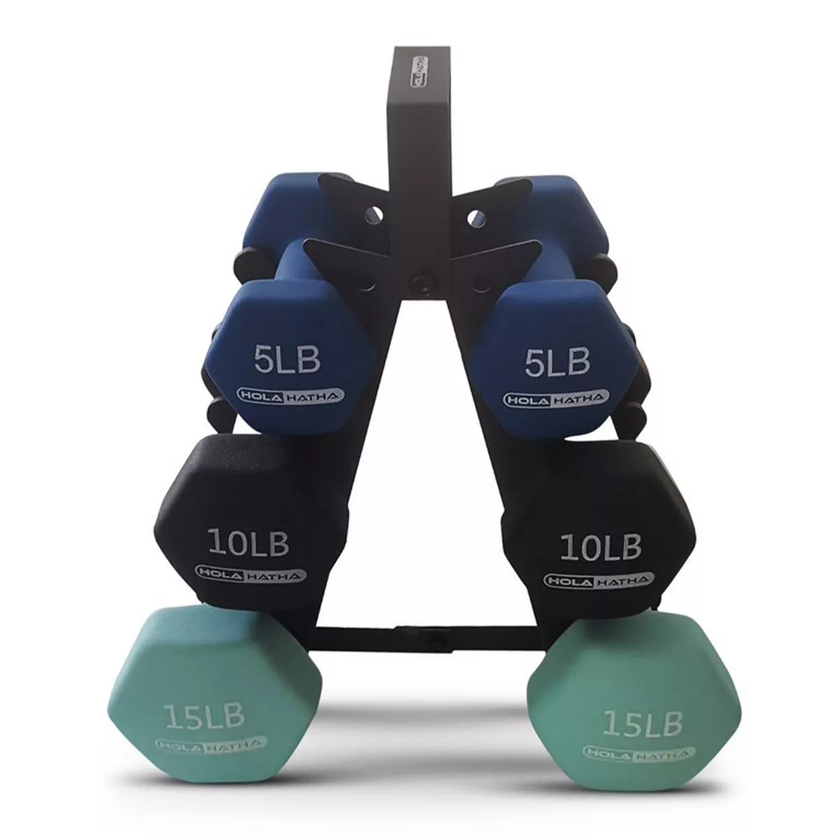 Holahatha 5, 10, and 15 LB Neoprene Dumbbell Free Hand Weight Set W/ Rack, Multi