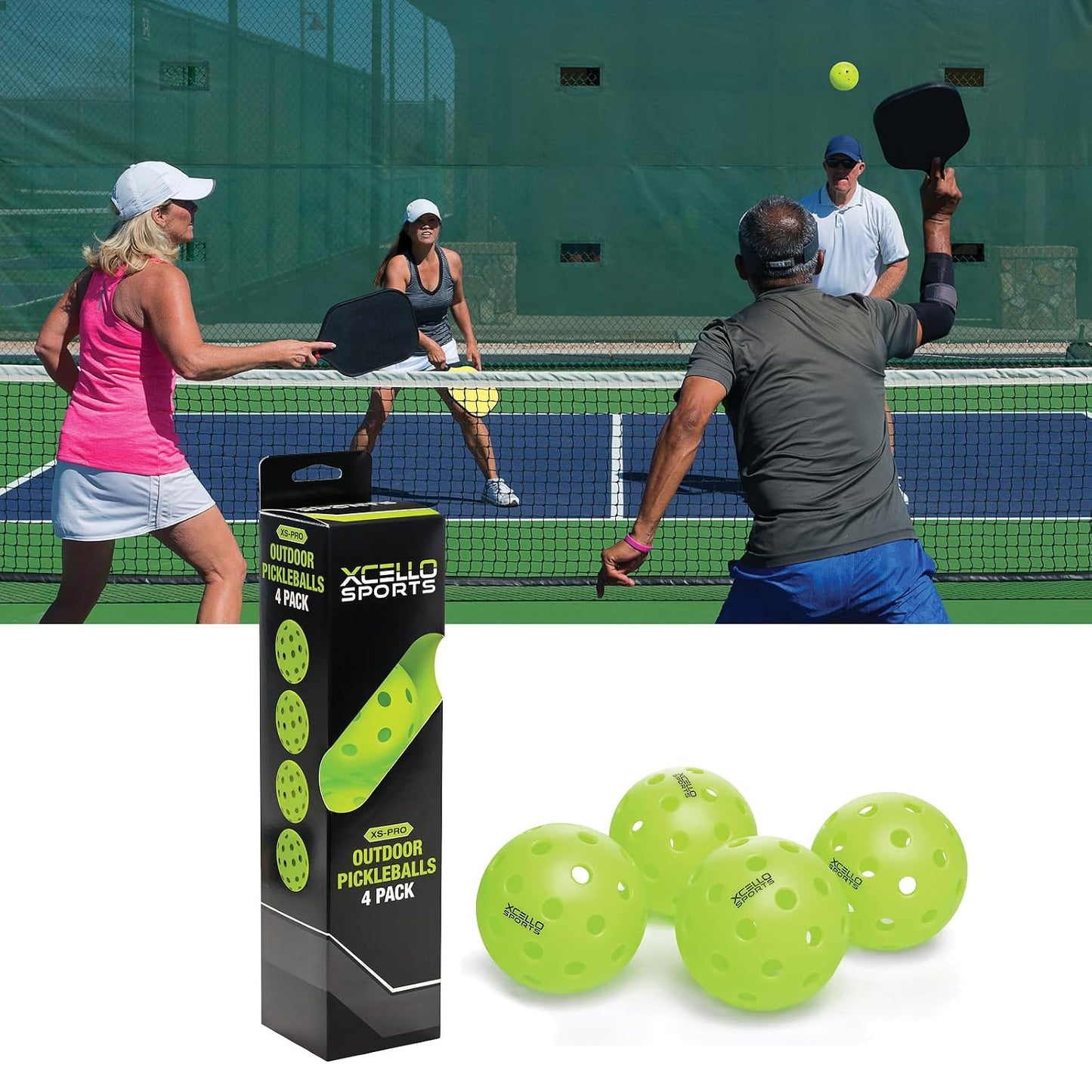 Outdoor Pickleball 4-Pack, 40 Hole, Neon Green
