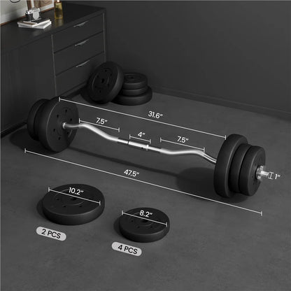 55 Lb Olympic Barbell Weight Set with Detachable Curl Bar for Gym Lifting Exercise Workout, Black