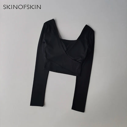Fixed Chest Pads Crossed Back Yoga Clothes Tight Fitting Slimming Sports Long Sleeved Running Pula Fitness Clothes Tops Shirts