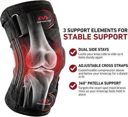 Knee Brace Support with Side Stays, Compression Knee Sleeve & Cross Straps for Patellar Tendon Support, Tendonitis, Arthritis Pain Relief, Recovery, Knee Brace for Men and Women