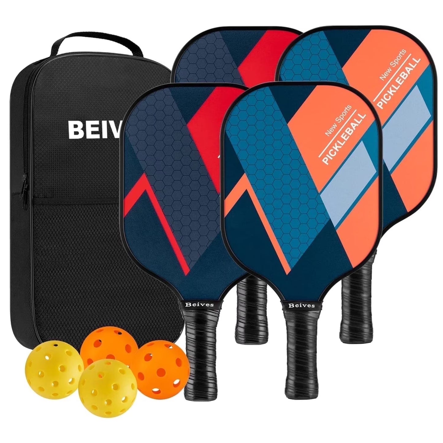 Fiberglass Pickleball Paddle Set - 4-Player Kit W/ 4 Balls & Carry Bag - Lightweight Indoor/Outdoor