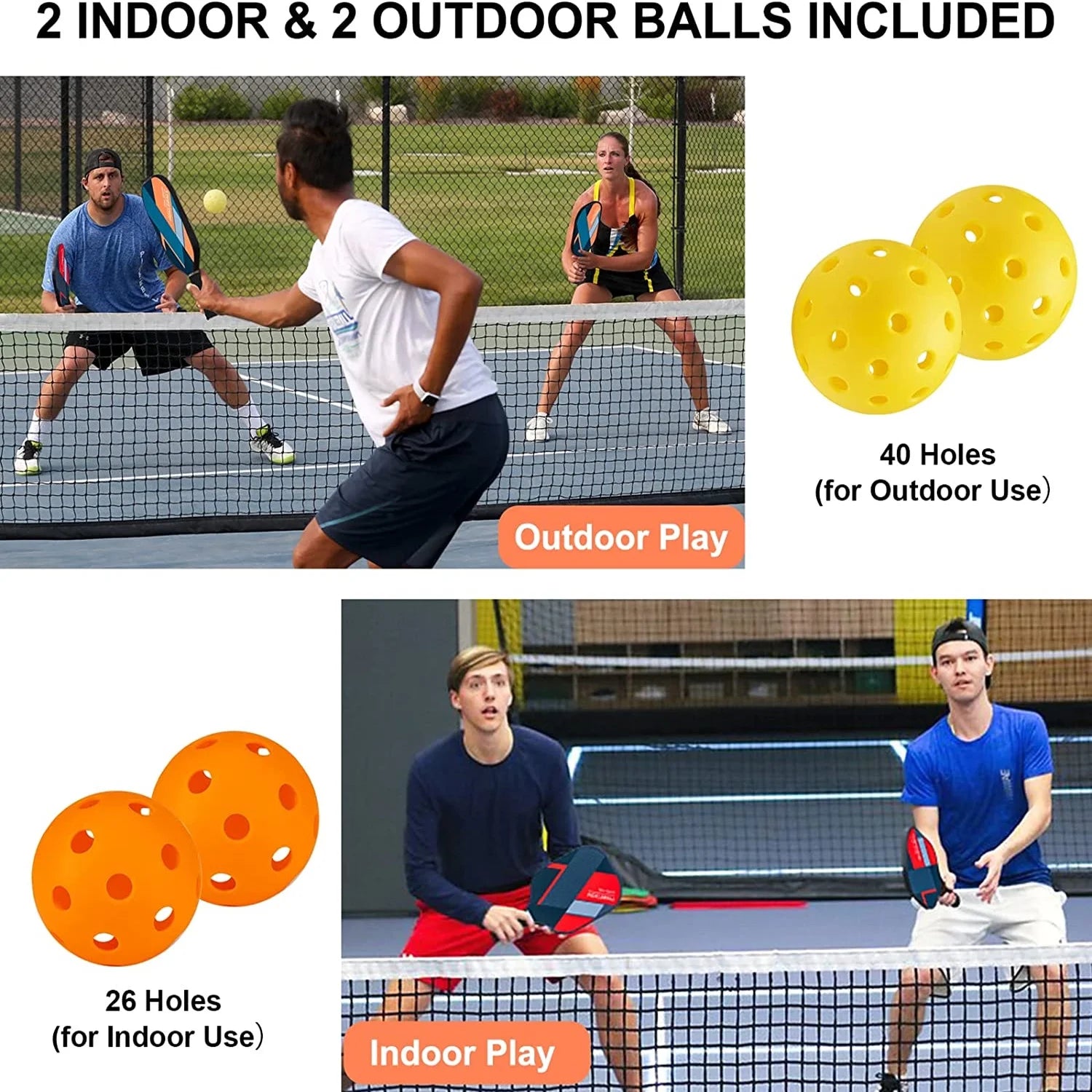 Fiberglass Pickleball Paddle Set - 4-Player Kit W/ 4 Balls & Carry Bag - Lightweight Indoor/Outdoor