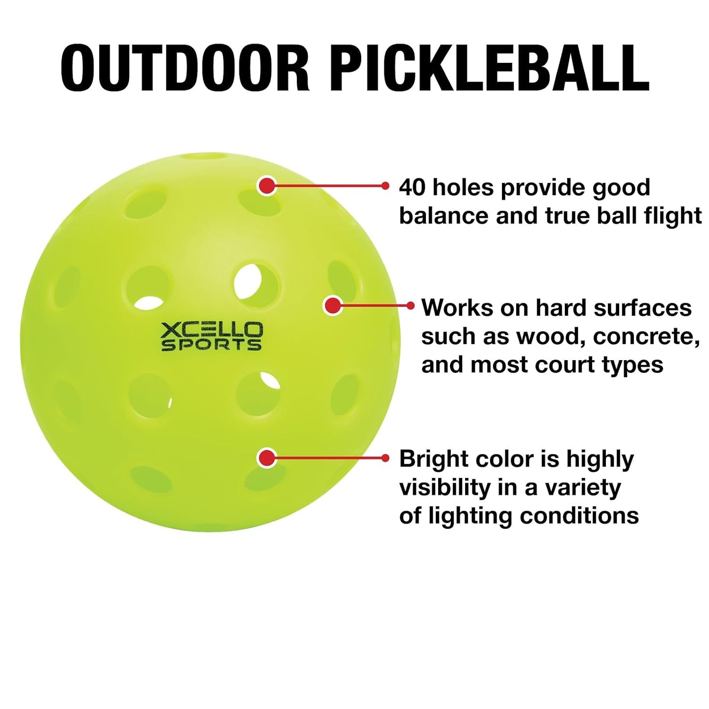 Outdoor Pickleball 4-Pack, 40 Hole, Neon Green
