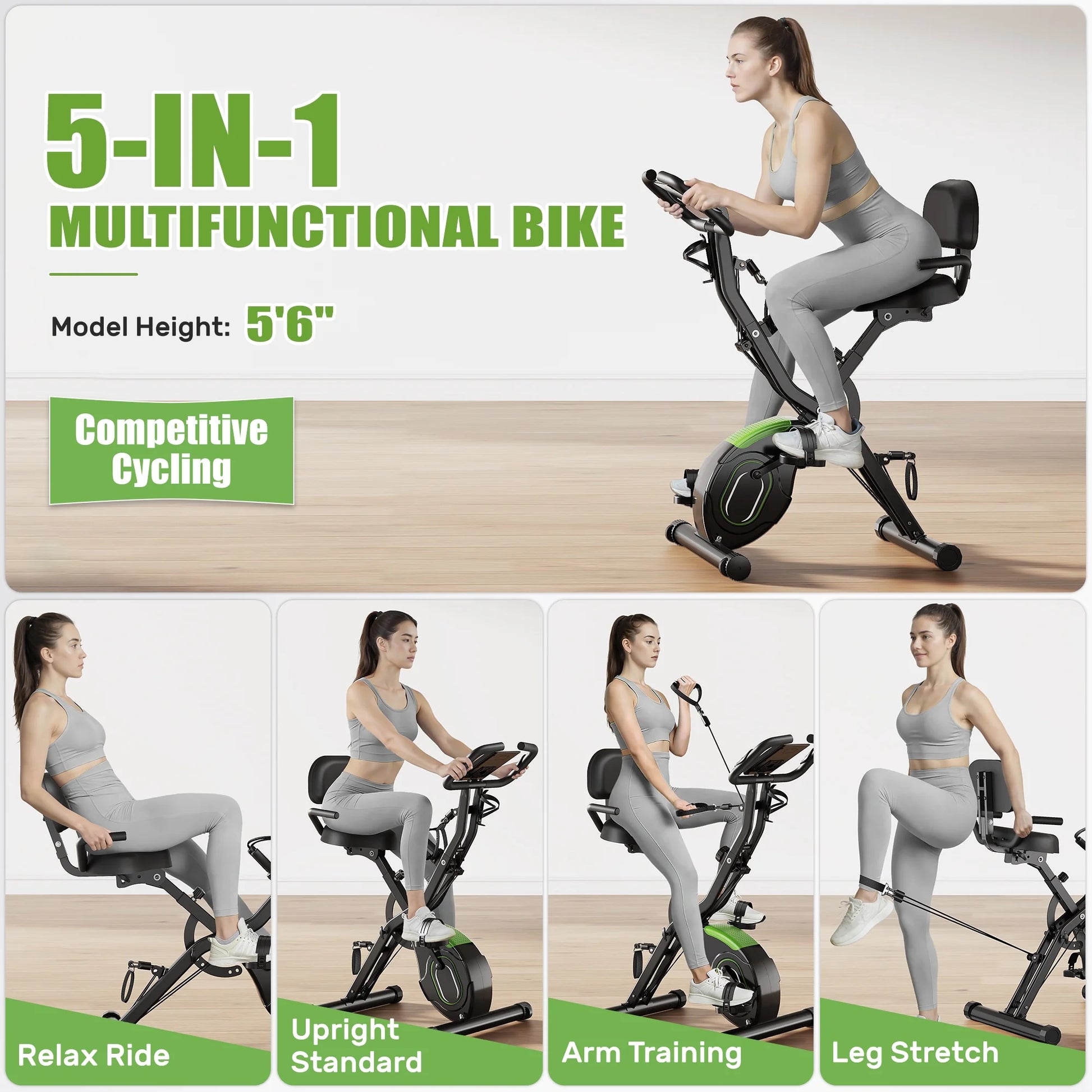 Exercise Bike,5 in 1 Foldable Stationary Bike,16 Level Magnetic Resistance,330 LB Capacity,Low Noise Home Office Indoor Cardio Equipment
