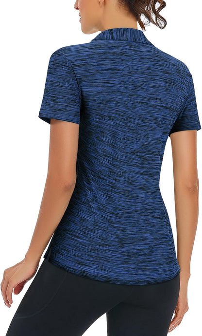 Cucuchy Womens V Neck Golf Polo Shirts Moisture Wicking Sports Workout Tops