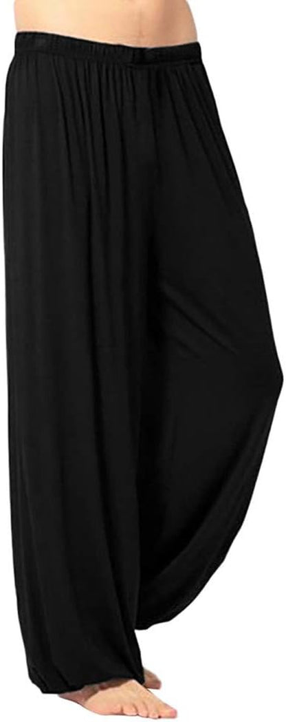 Wide Leg Lightweight Loose Yoga Pants Elastic Waist Lounge Pajama Joggers Harem Pants(Black,X-Large)