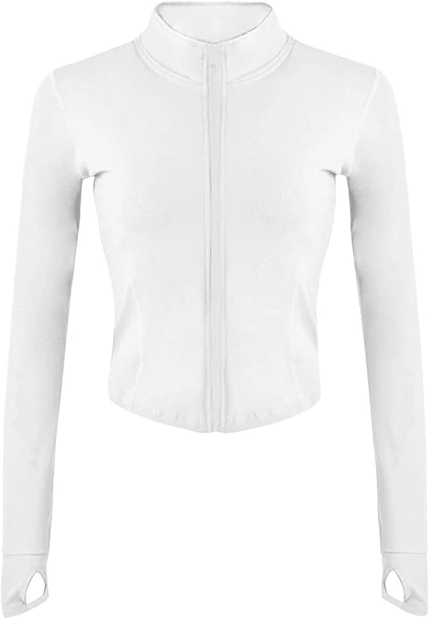 Women’S Sports Running Jacket Slim Fit Stretchy Full Zip Athletic Workout Lightweight Jacket with Thumb Holes