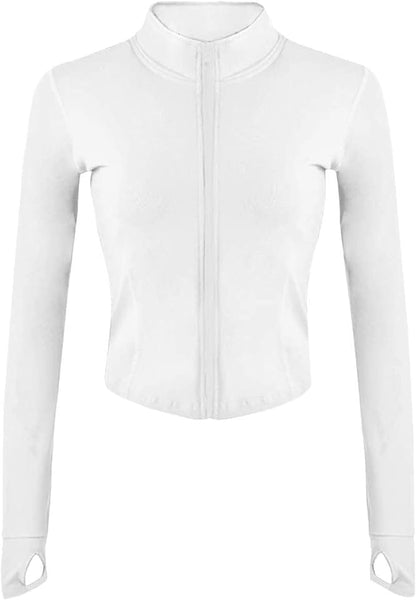 Women’S Sports Running Jacket Slim Fit Stretchy Full Zip Athletic Workout Lightweight Jacket with Thumb Holes