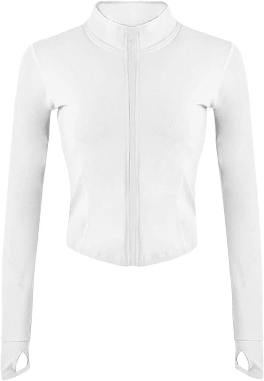 Women’S Sports Running Jacket Slim Fit Stretchy Full Zip Athletic Workout Lightweight Jacket with Thumb Holes