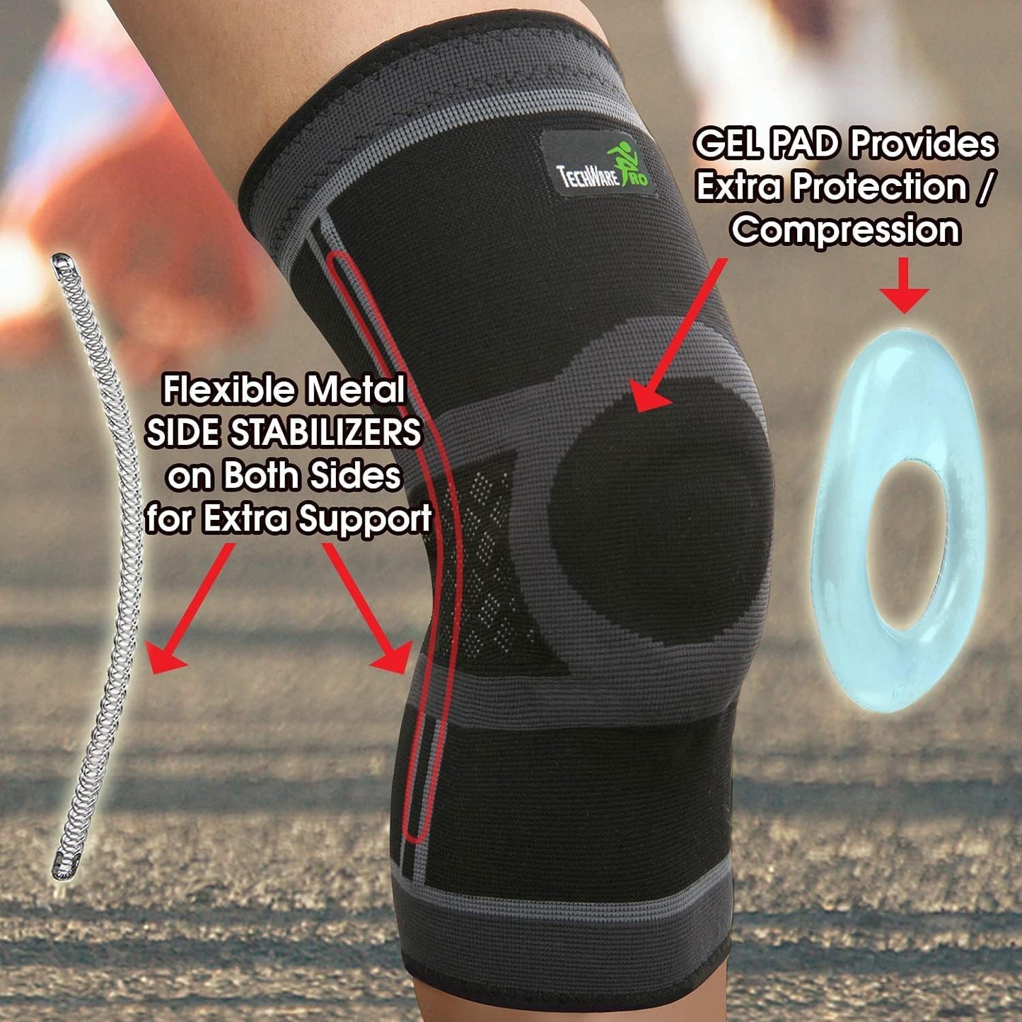 Knee Brace for Women & Men - Knee Compression Sleeve for Knee Pain, Knee Support. Knee Brace for Meniscus Tear, ACL, and Arthritis with Side Stabilizers & Gel Pads. 5 Sizes Single Pack