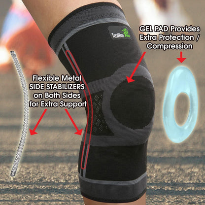 Knee Brace for Women & Men - Knee Compression Sleeve for Knee Pain, Knee Support. Knee Brace for Meniscus Tear, ACL, and Arthritis with Side Stabilizers & Gel Pads. 5 Sizes Single Pack