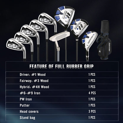 Complete Golf Clubs Set Golf Men'S Regular 9-Piece Complete Set, 3 Head Covers, Stand Bag - Right Hand, Blue