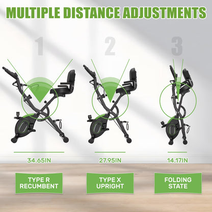 Exercise Bike,5 in 1 Foldable Stationary Bike,16 Level Magnetic Resistance,330 LB Capacity,Low Noise Home Office Indoor Cardio Equipment