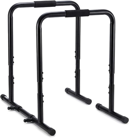 Dip Bar, Adjustable Heavy Duty Dip Station with Soft Foam Handles | Stabilizer Parallel Parallette Bar Fitness Equipment for Home, Gym, Patio, Office