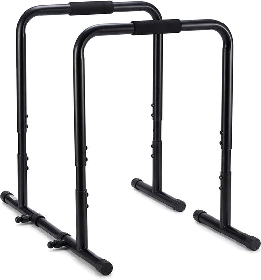 Dip Bar, Adjustable Heavy Duty Dip Station with Soft Foam Handles | Stabilizer Parallel Parallette Bar Fitness Equipment for Home, Gym, Patio, Office