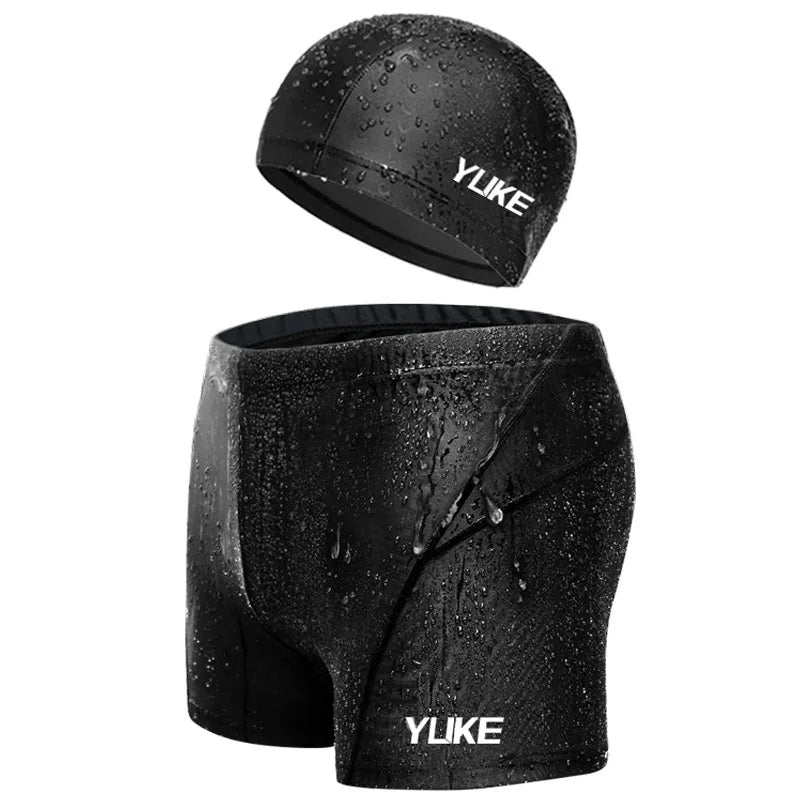 Swimming Trunks Men'S Swimming Set Flat Angle Swimming Shorts Waterproof Quick-Drying Swimming Suit Swimming Goggles Swim Cap