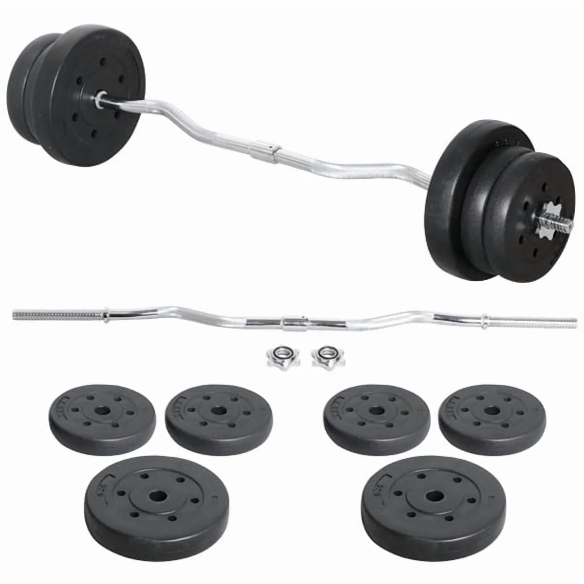 55 Lb Olympic Barbell Weight Set with Detachable Curl Bar for Gym Lifting Exercise Workout, Black