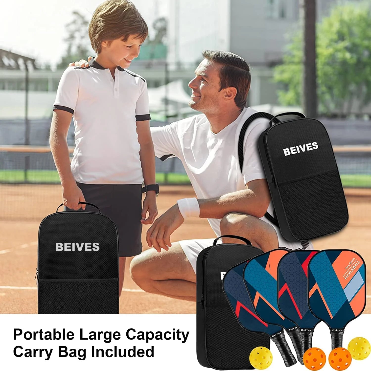 Fiberglass Pickleball Paddle Set - 4-Player Kit W/ 4 Balls & Carry Bag - Lightweight Indoor/Outdoor