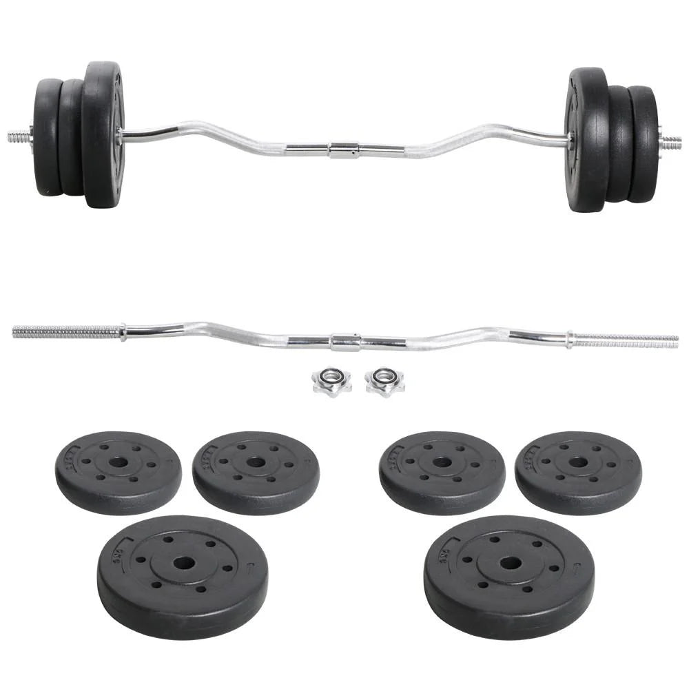 55 Lb Olympic Barbell Weight Set with Detachable Curl Bar for Gym Lifting Exercise Workout, Black