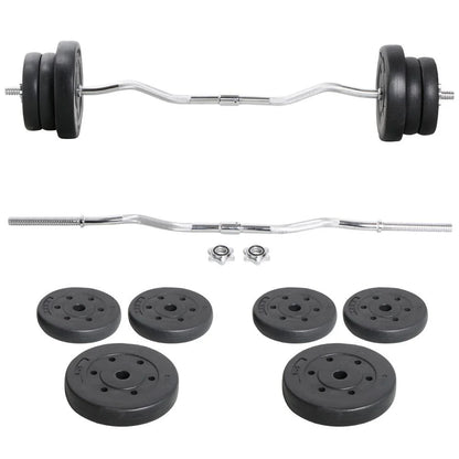 55 Lb Olympic Barbell Weight Set with Detachable Curl Bar for Gym Lifting Exercise Workout, Black