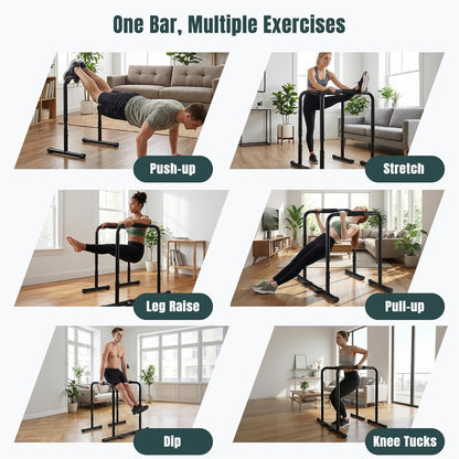 Dip Bar, Adjustable Heavy Duty Dip Station with Soft Foam Handles | Stabilizer Parallel Parallette Bar Fitness Equipment for Home, Gym, Patio, Office