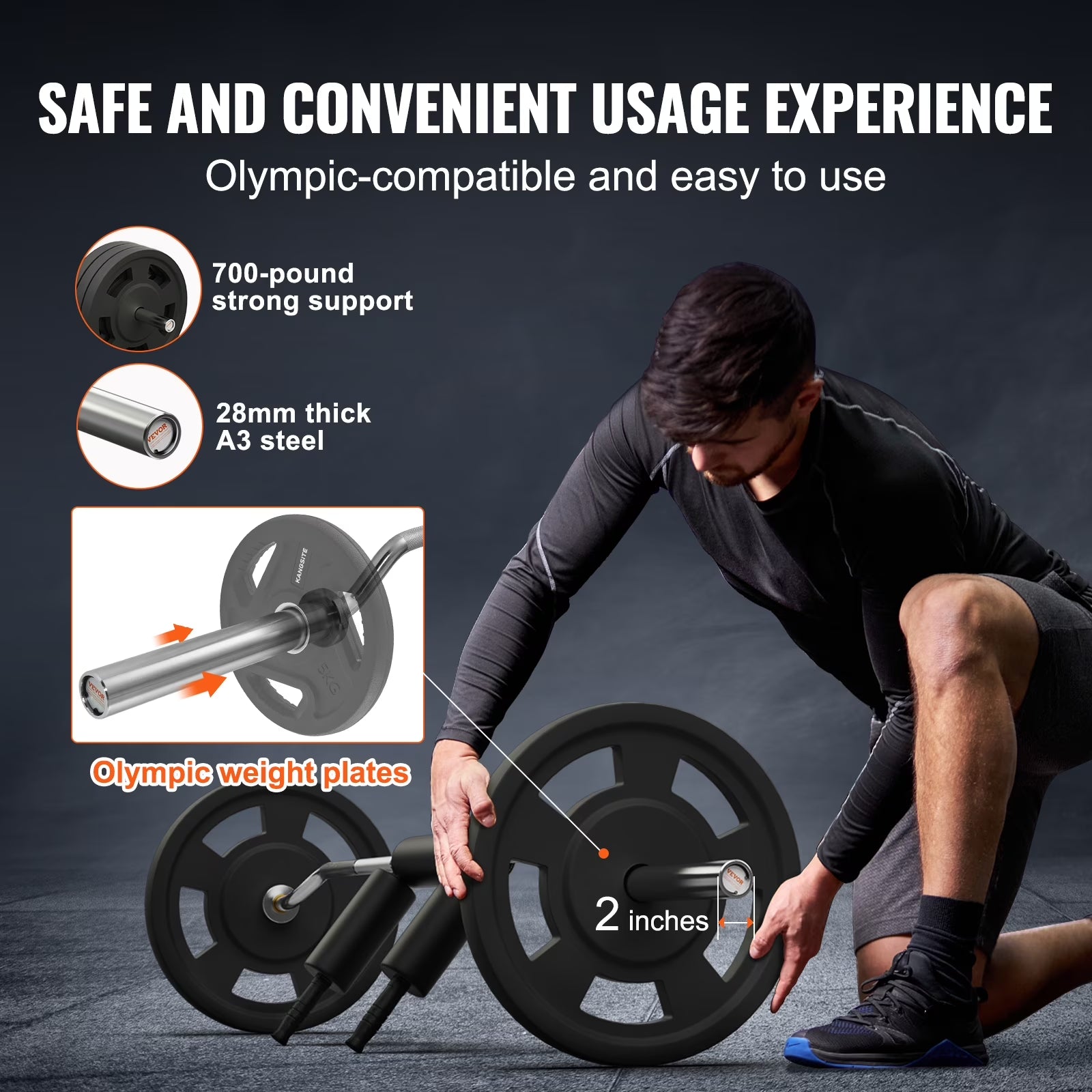 Safety Squat Bar Fitness Squat Bar Attachment 700LB Weight Lifting