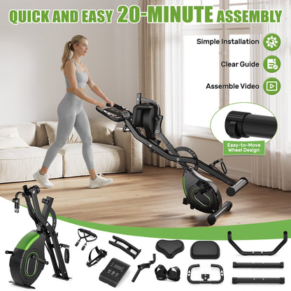 Exercise Bike,5 in 1 Foldable Stationary Bike,16 Level Magnetic Resistance,330 LB Capacity,Low Noise Home Office Indoor Cardio Equipment