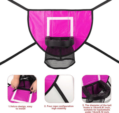 Trampoline Basketball Hoop Attachment Set, Soft Basketball Goal for Trampoline with 3 Mini Basketball and 1 Pump, Waterproof Trampoline Accessories Basketball for Basketball Lovers (Pink)