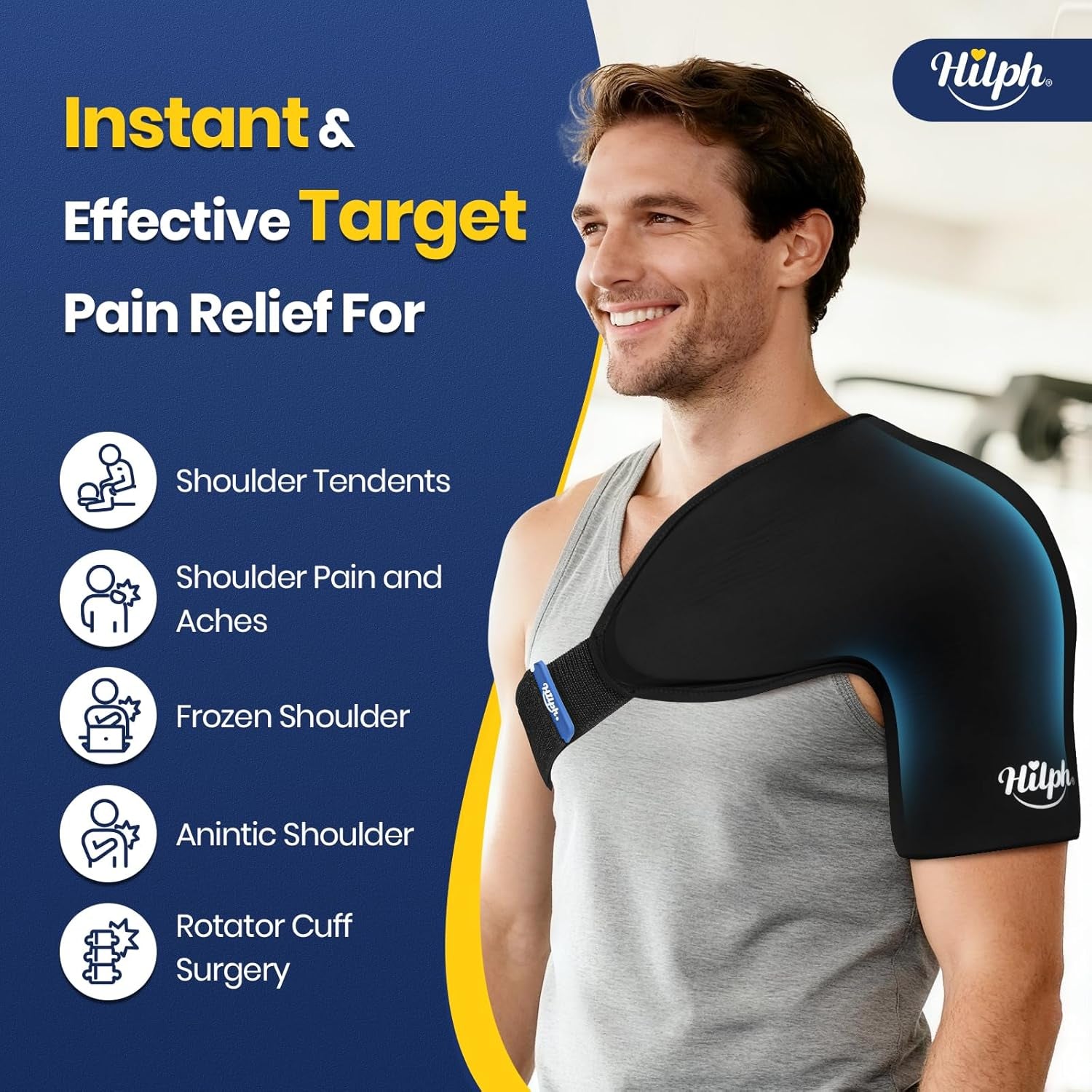 3D Double-Layer Gel Shoulder Ice Pack Wrap for Rotator Cuff & Surgery Recovery, Reusable Cold Therapy Shoulder Ice Sleeve with Adjustable Strap, Easy to Wear, Flexible Fit for Men Women, Medium
